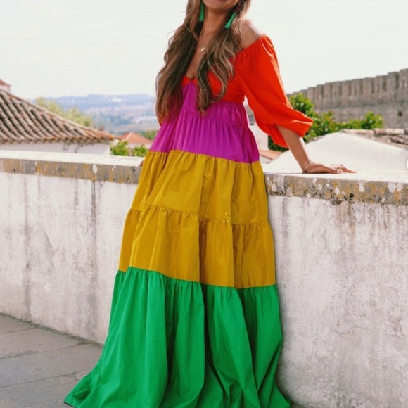 STAUD Meadow Tiered Maxi Dress - Red/Yellow/Green